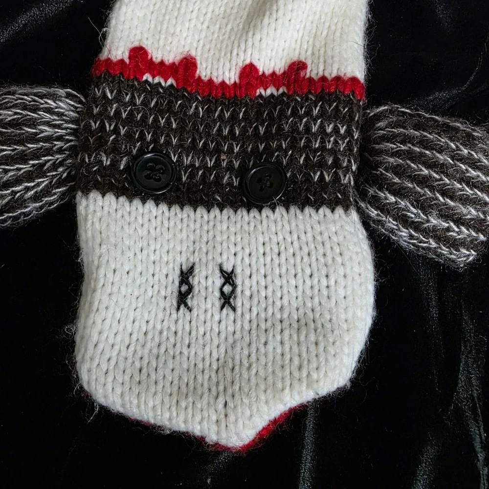 Knit Sock Monkey Scarf‎ with Hand Pockets Kitchy Whimsical Novelty Festive Retro